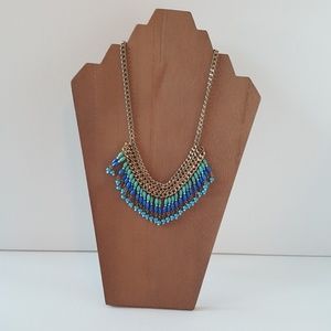 Blues Seed Bead Fringe Statement Necklace